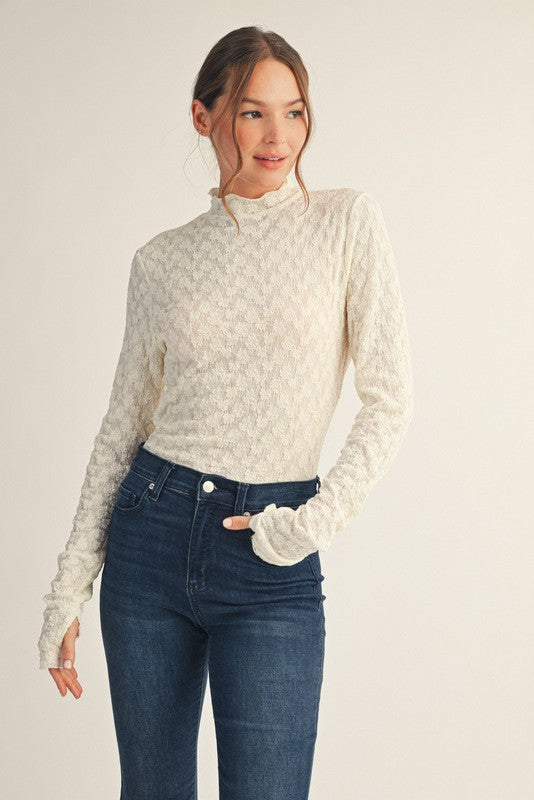 IVORY MOCK NECK LACE LAYERING TOP