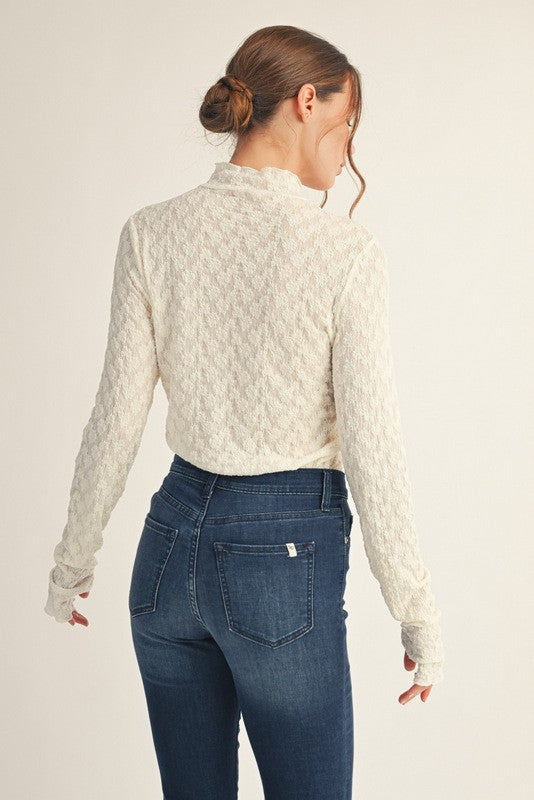IVORY MOCK NECK LACE LAYERING TOP