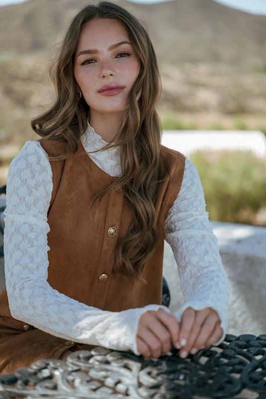 IVORY MOCK NECK LACE LAYERING TOP