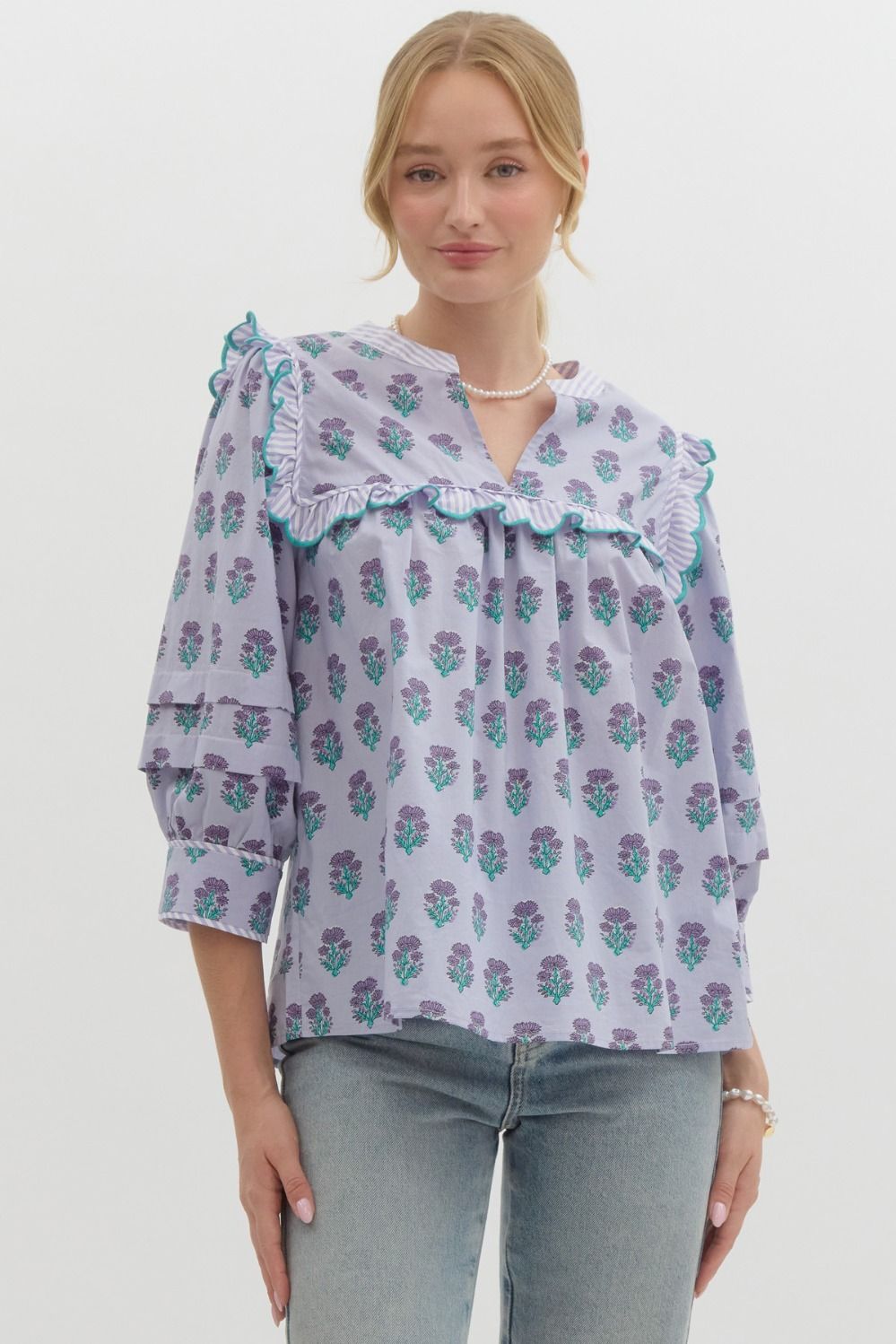 LAVENDER PRINTED SCALLOP TOP