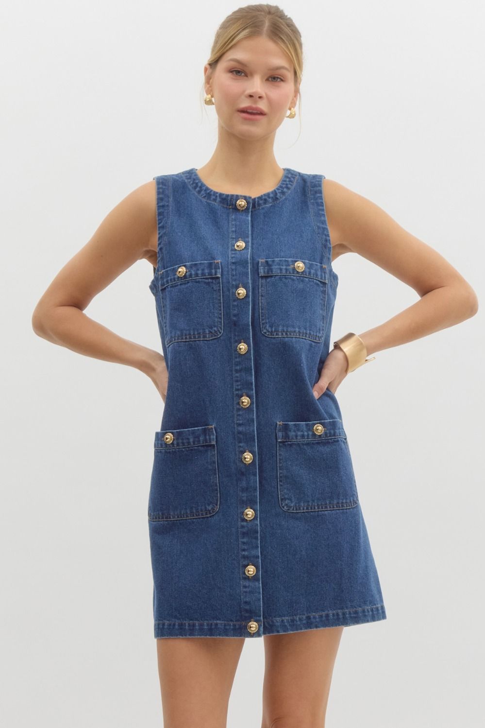 GOLD BUTTON DENIM DRESS