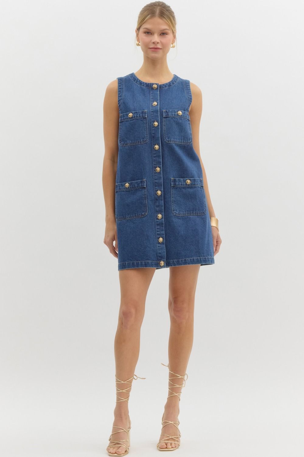 GOLD BUTTON DENIM DRESS