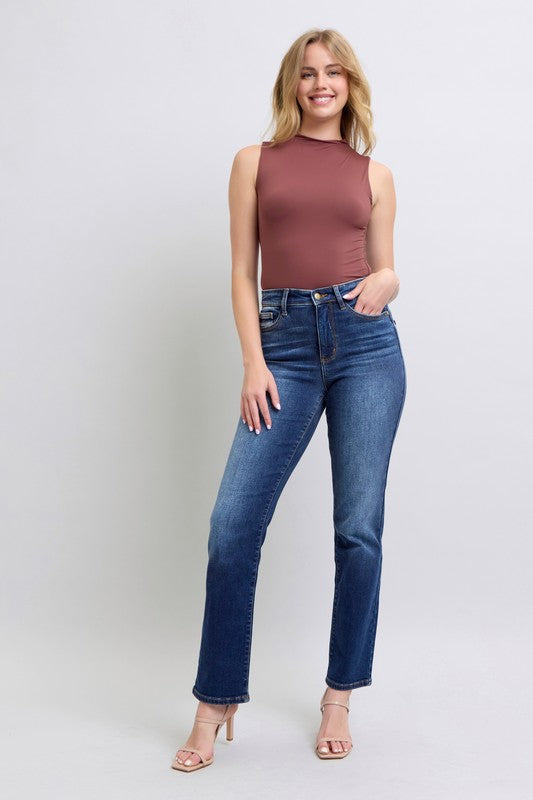CECE DARK STRAIGHT THERMAL DENIM