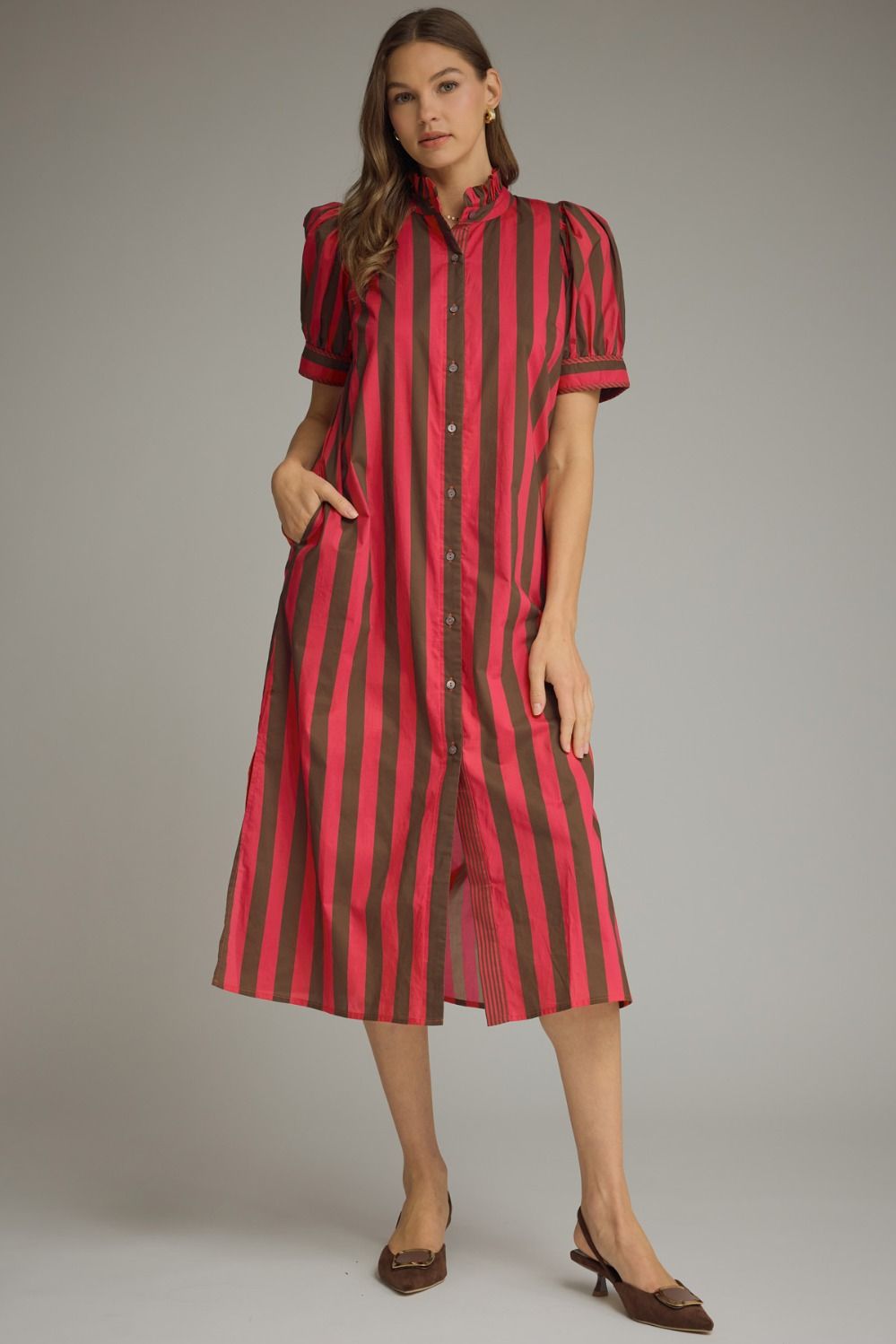 RED BROWN STRIPE MIDI