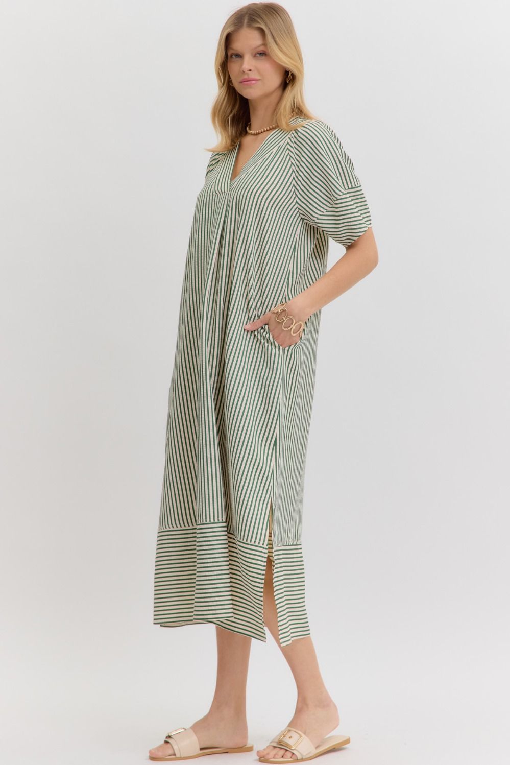 OLIVE GREEN STRIPE MIDI