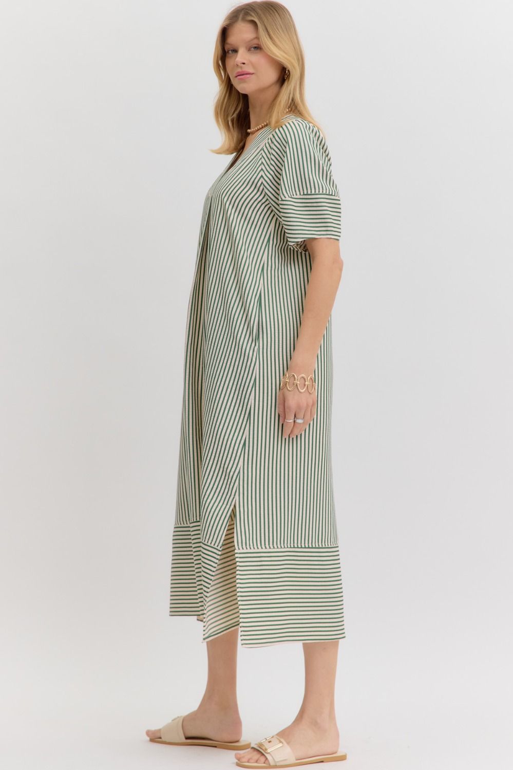 OLIVE GREEN STRIPE MIDI