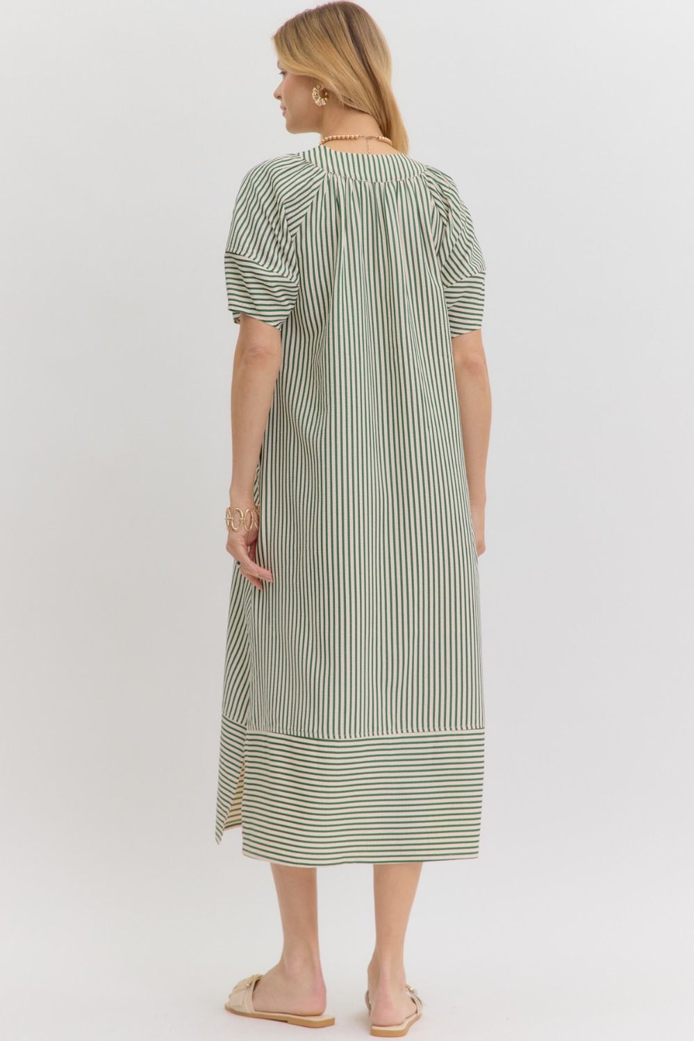 OLIVE GREEN STRIPE MIDI