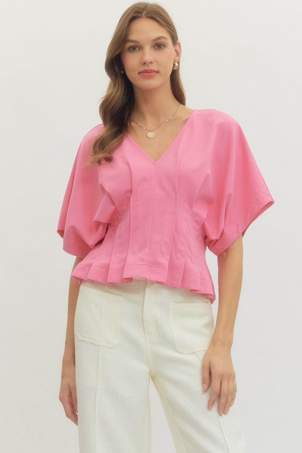 PINK PLEATED DOLMAN TOP