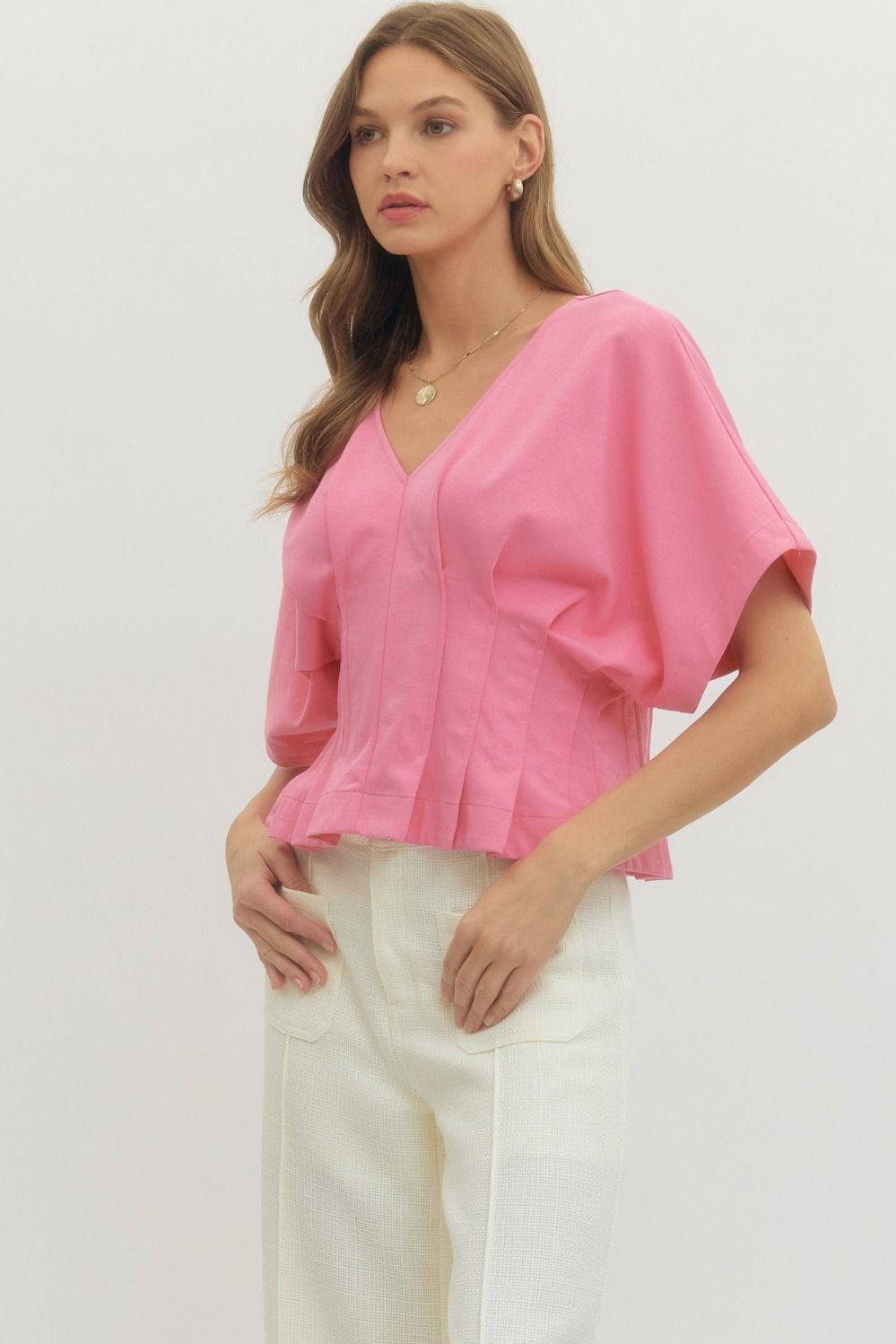 PINK PLEATED DOLMAN TOP