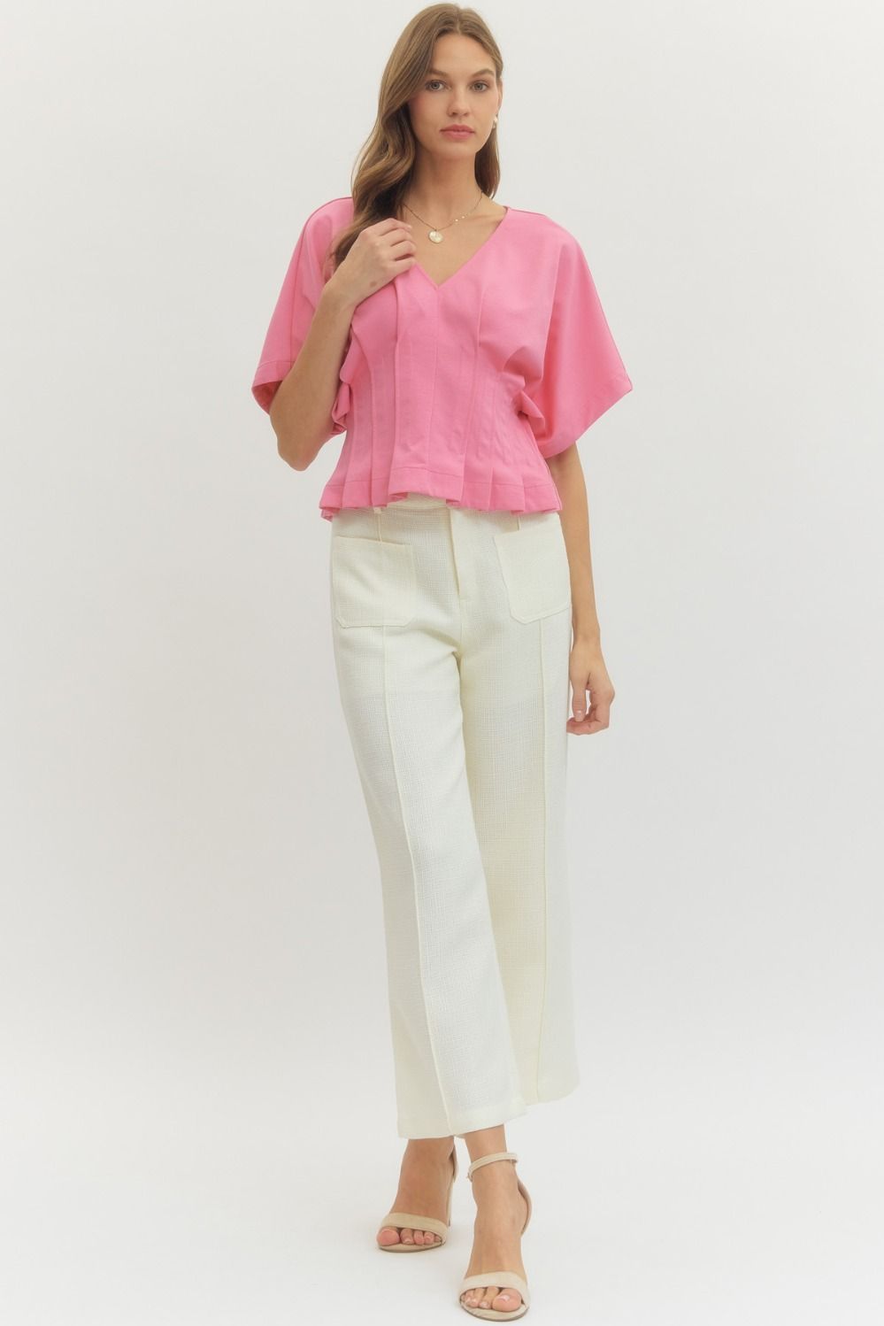 PINK PLEATED DOLMAN TOP