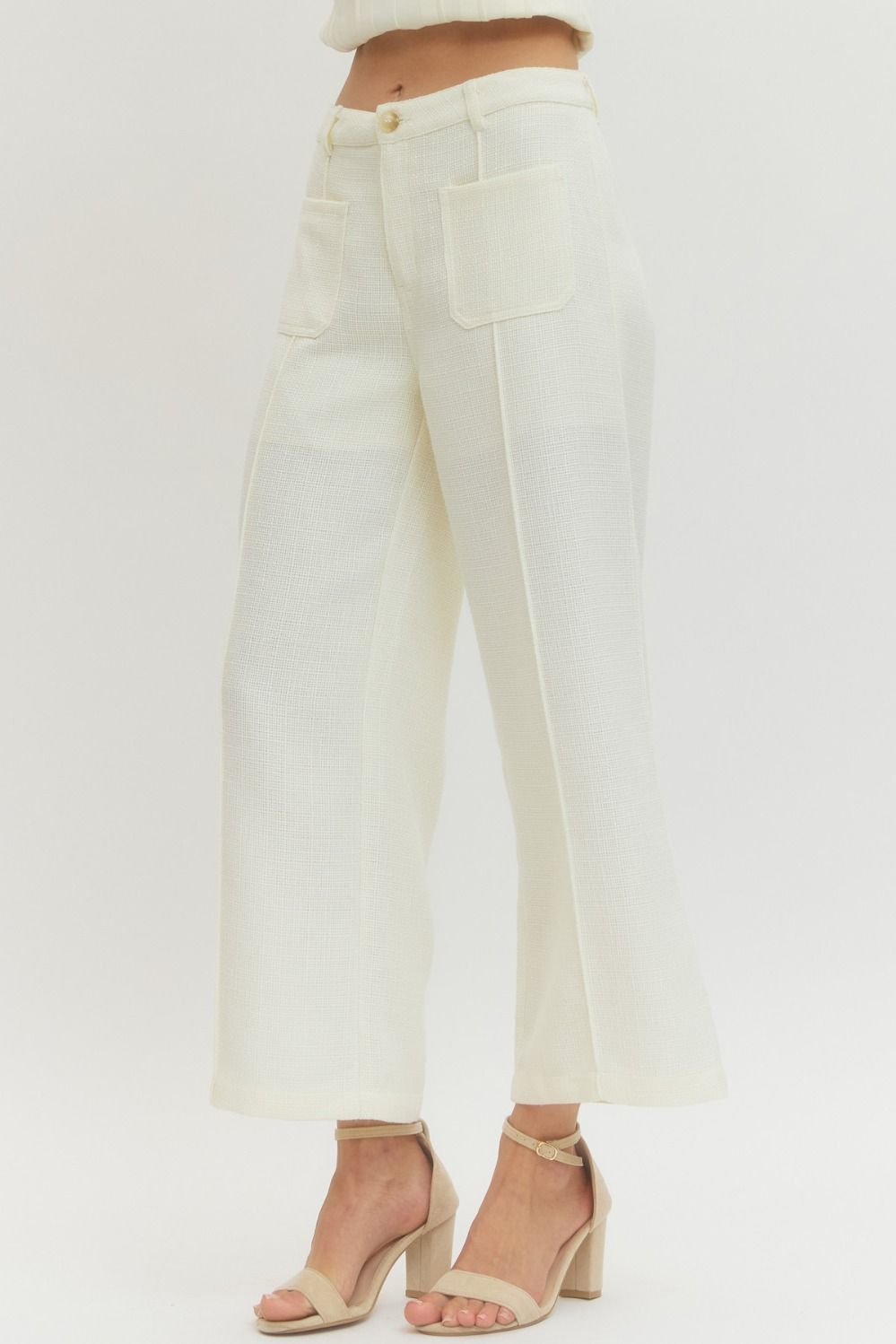 IVORY WIDE LEG PATCH POCKET PANT