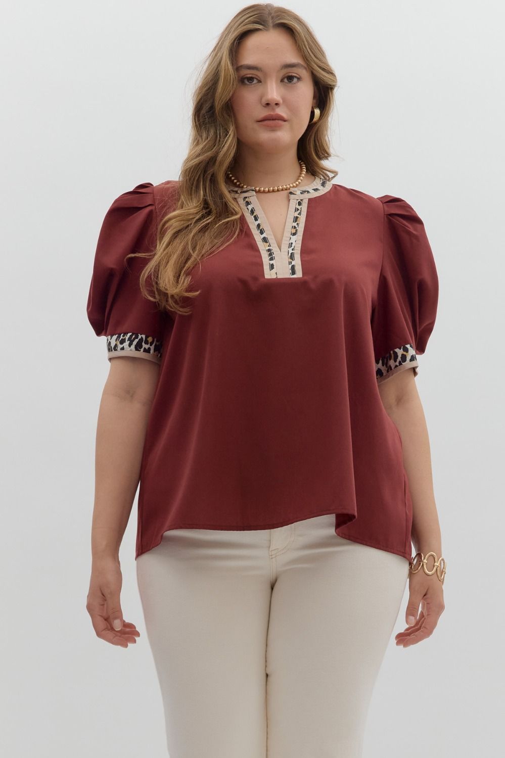 MERLOT LEOPARD ACCENT NECK