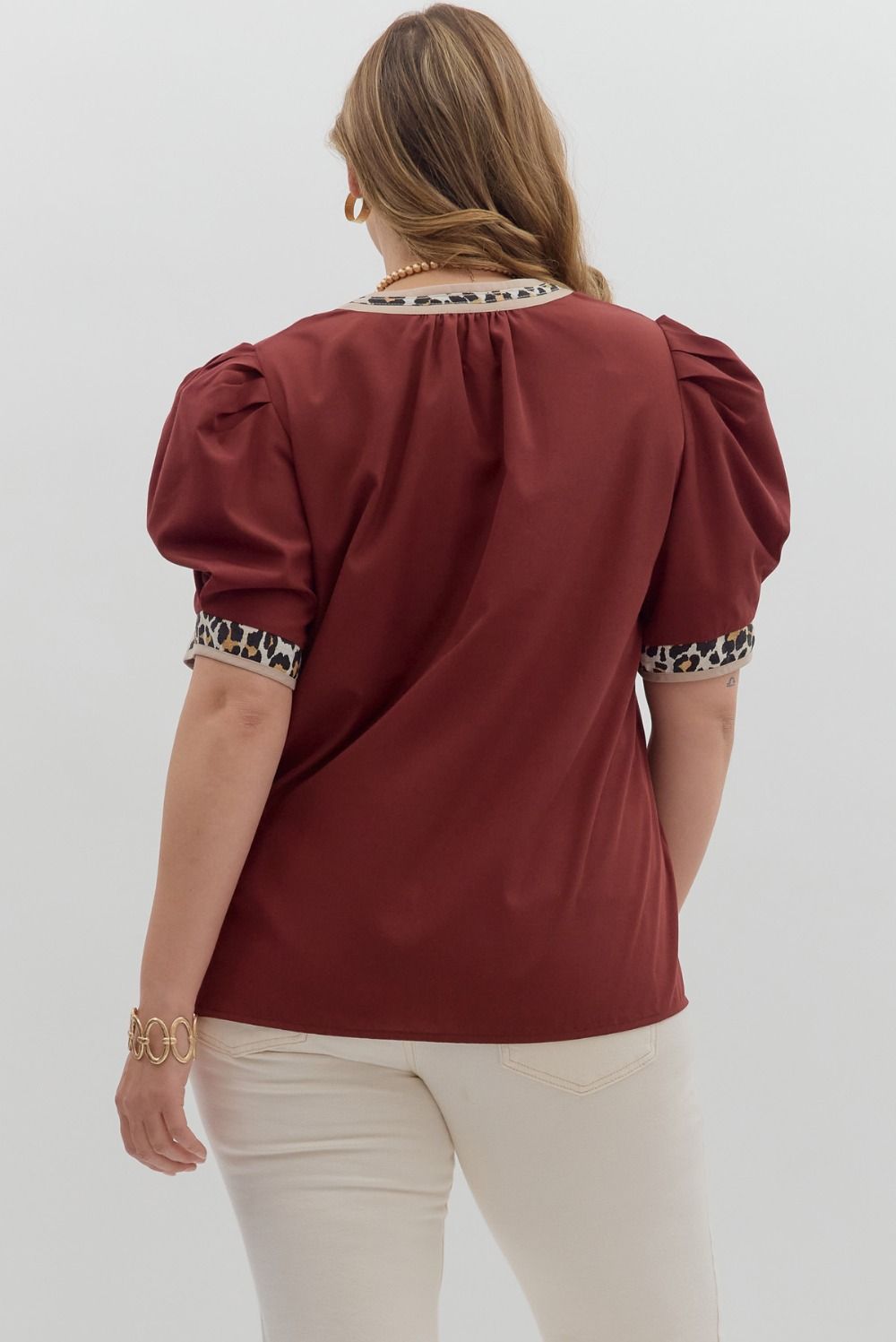 MERLOT LEOPARD ACCENT NECK