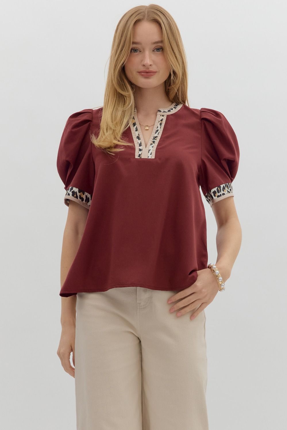 MERLOT LEOPARD ACCENT NECK