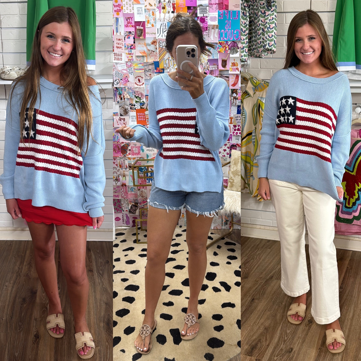 AMERICAN FLAG BLUE CROCHET SWEATER