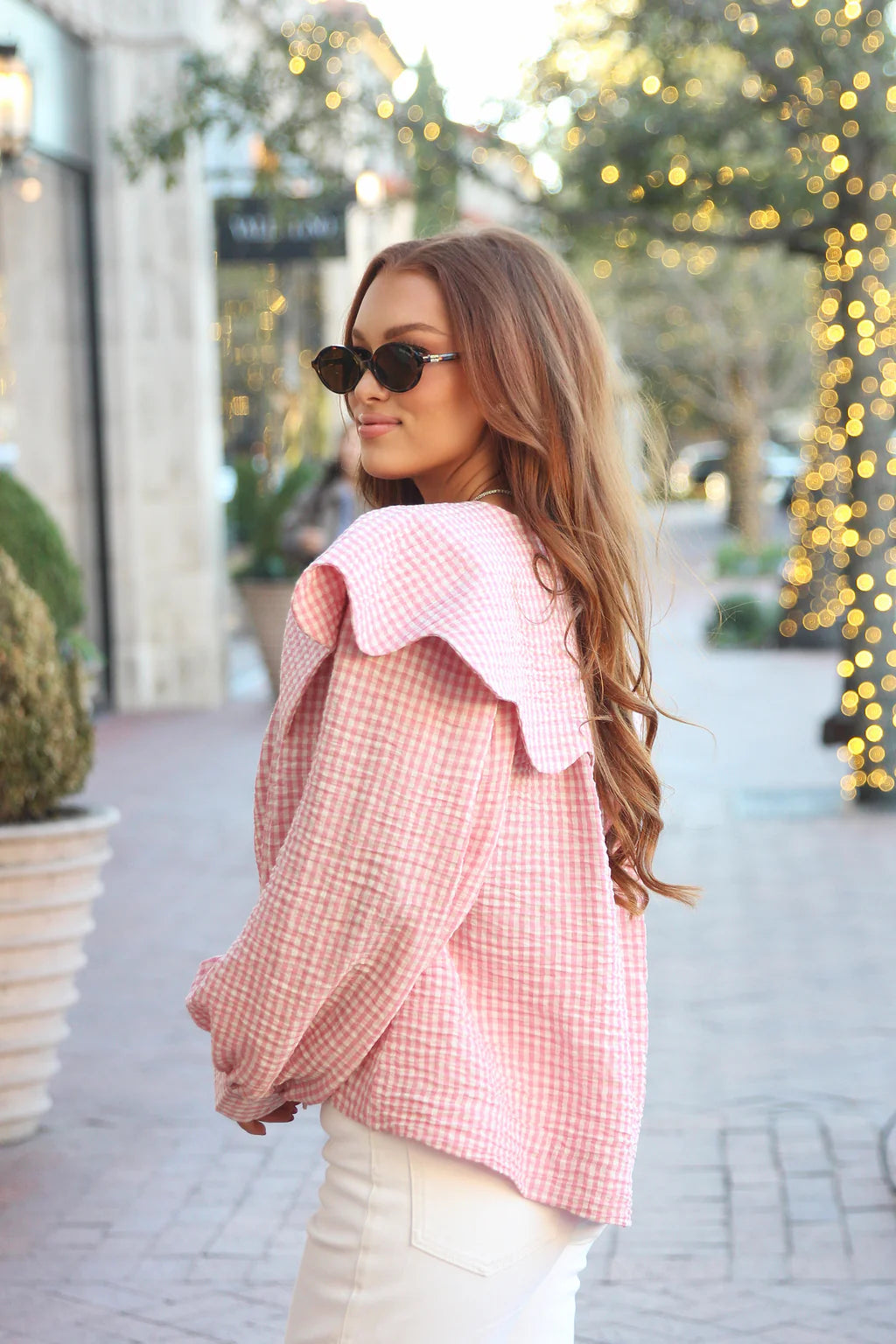 PINK GINGHAM PETER PAN COLLAR TOP