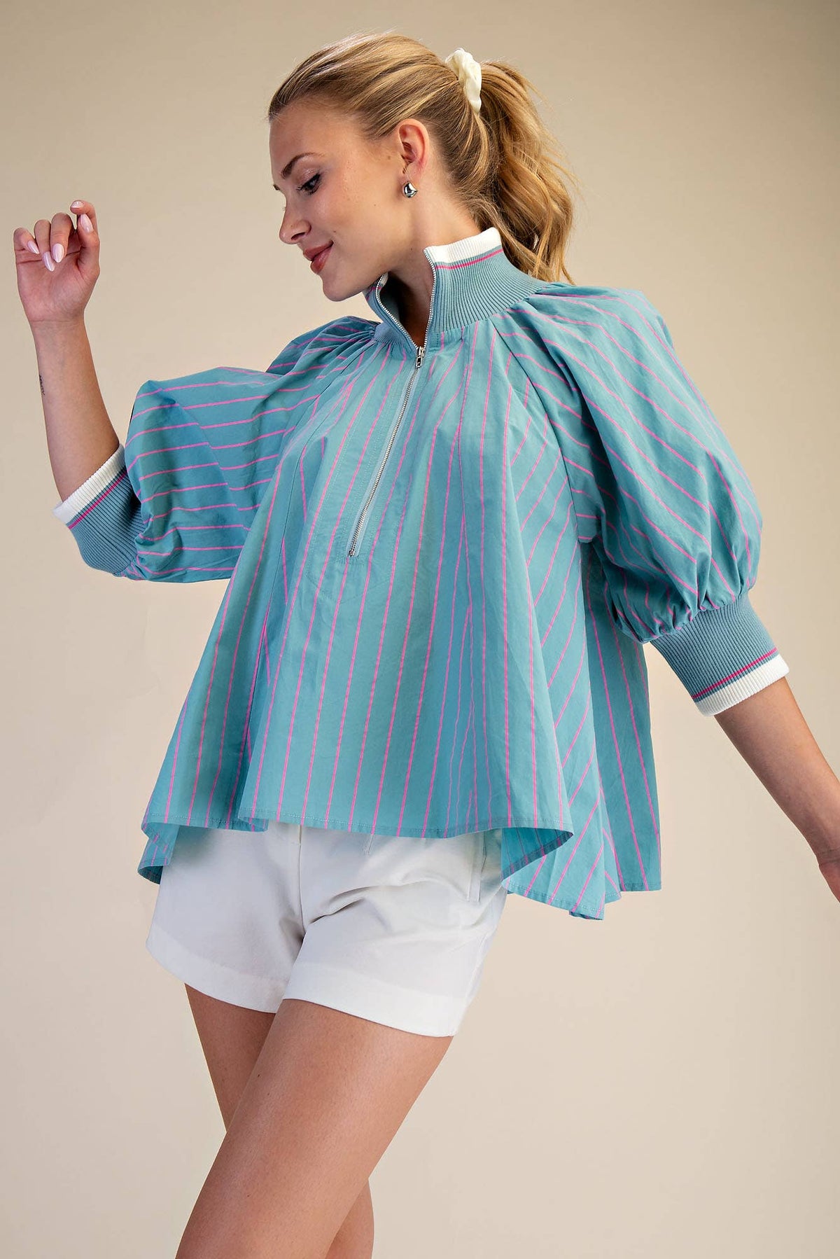 MINT MOCK NECK PUFF SLV TOP