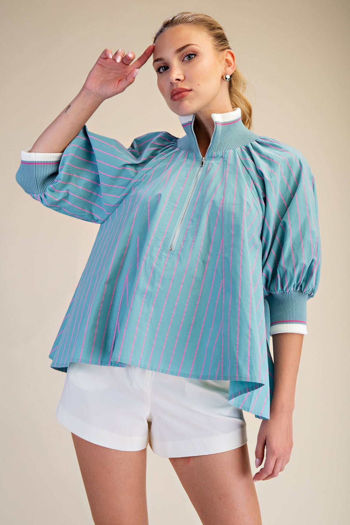 MINT MOCK NECK PUFF SLV TOP