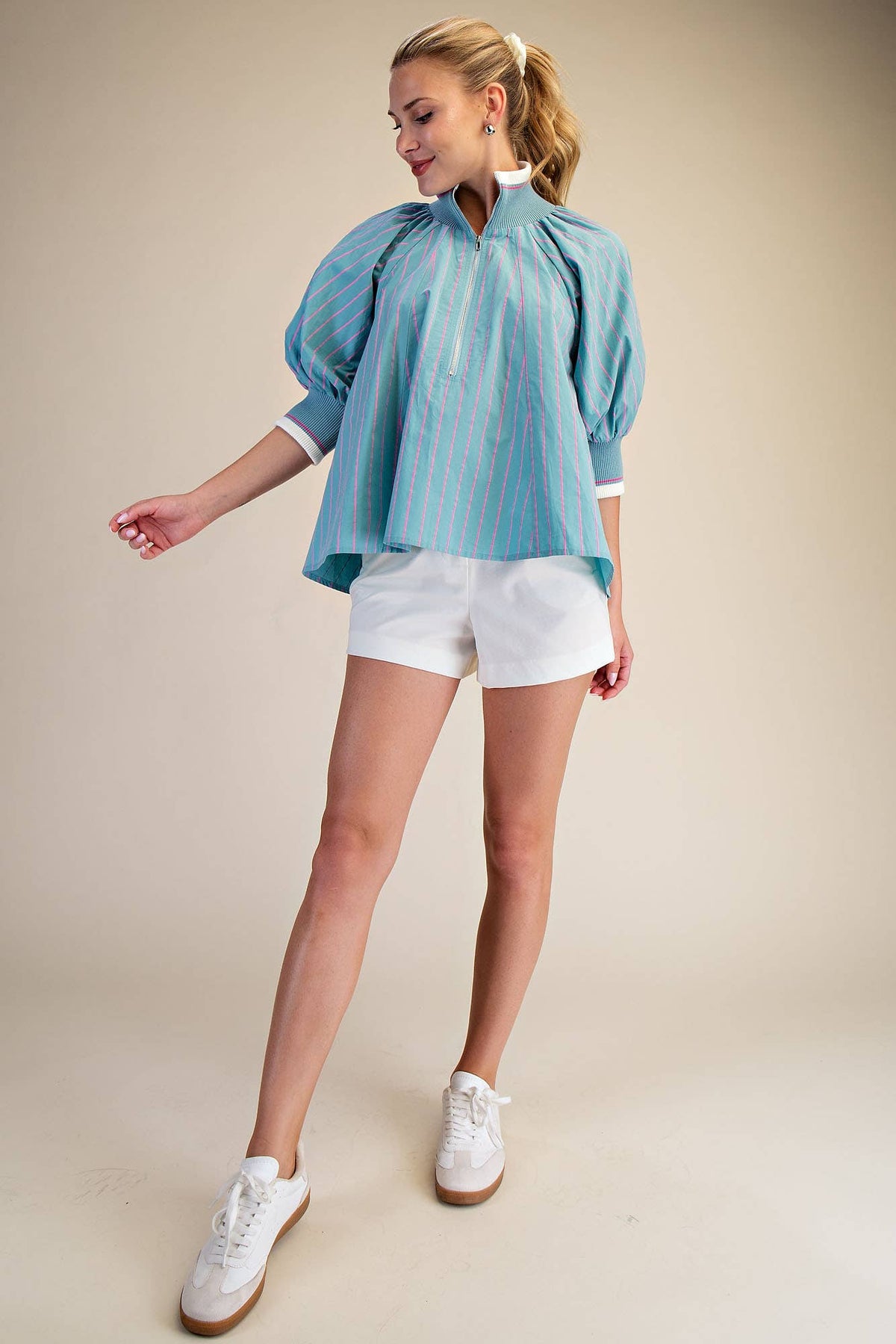 MINT MOCK NECK PUFF SLV TOP