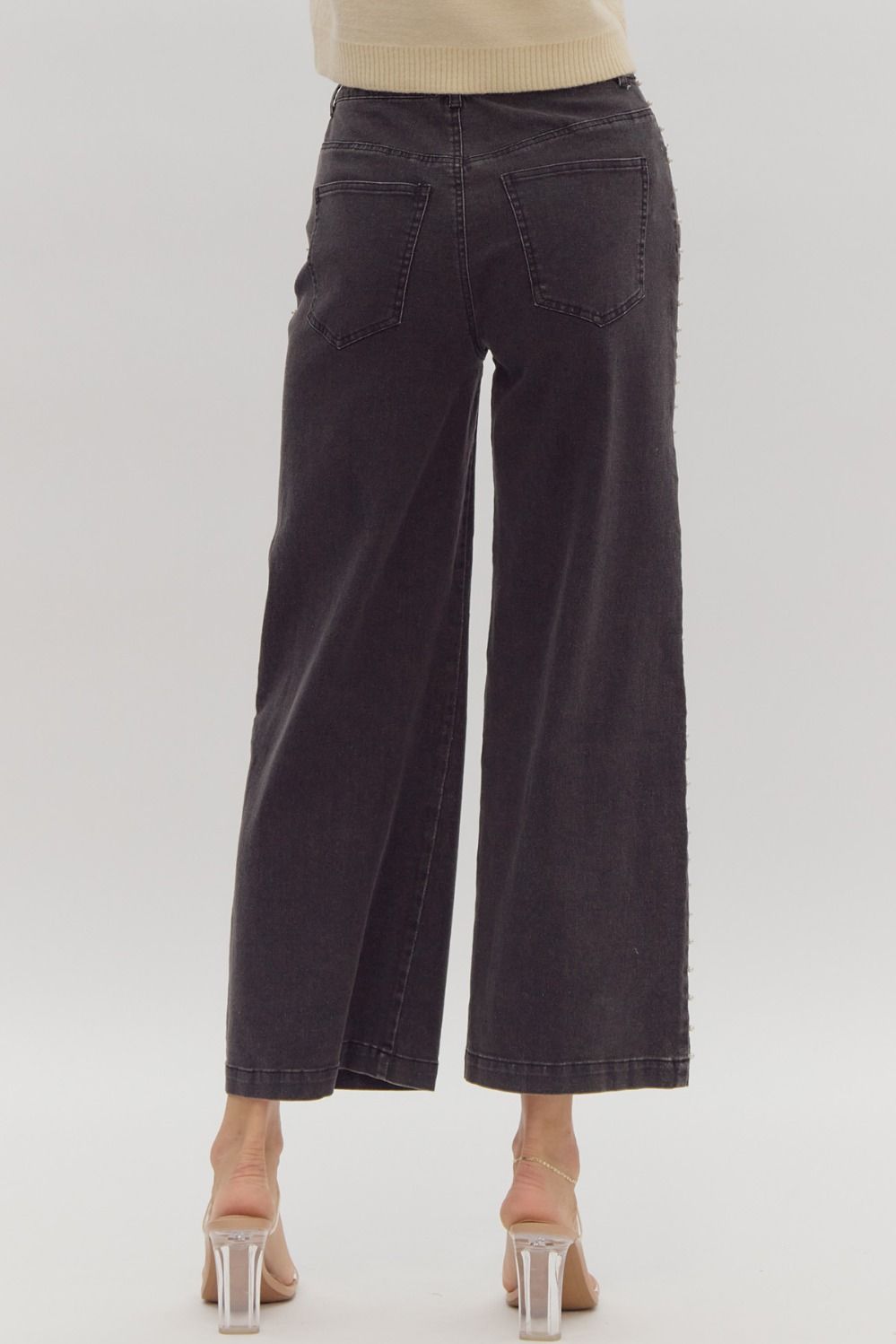 BLACK DENIM PEARL WIDE LEG