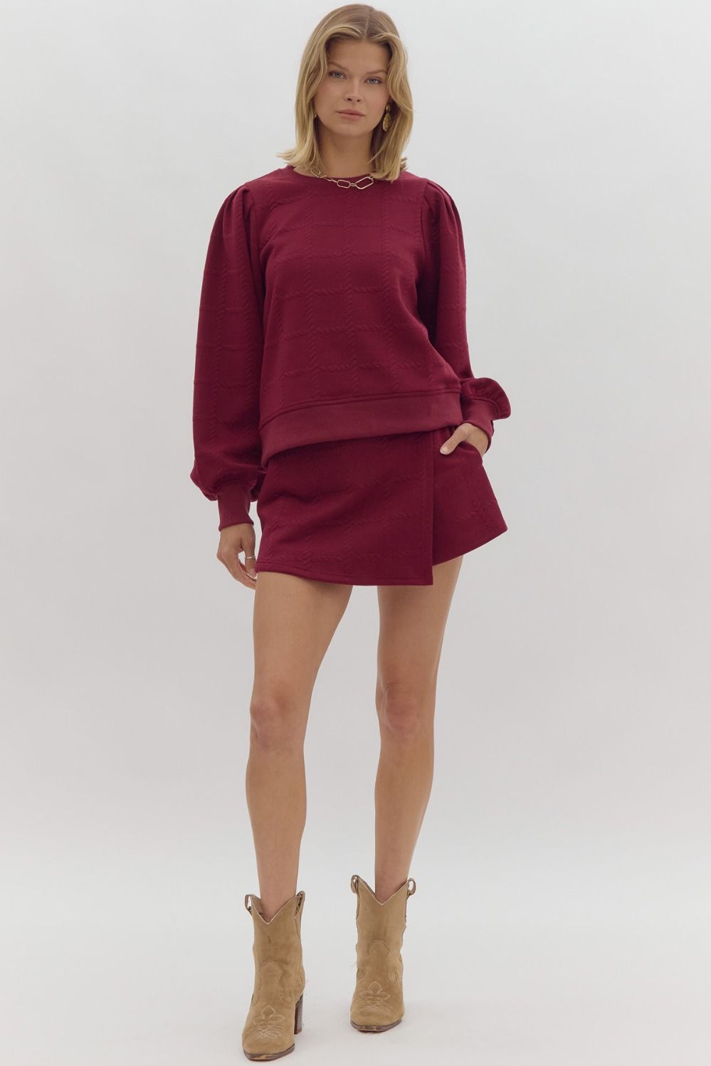 MERLOT TEXTURE WRAP SKORT