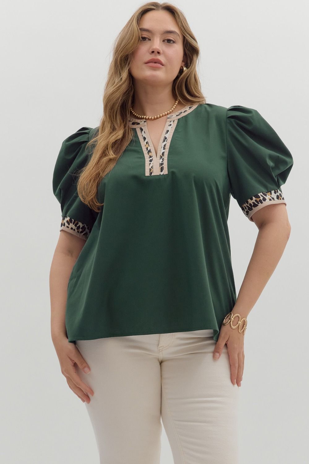 GREEN LEOPARD ACCENT NECK