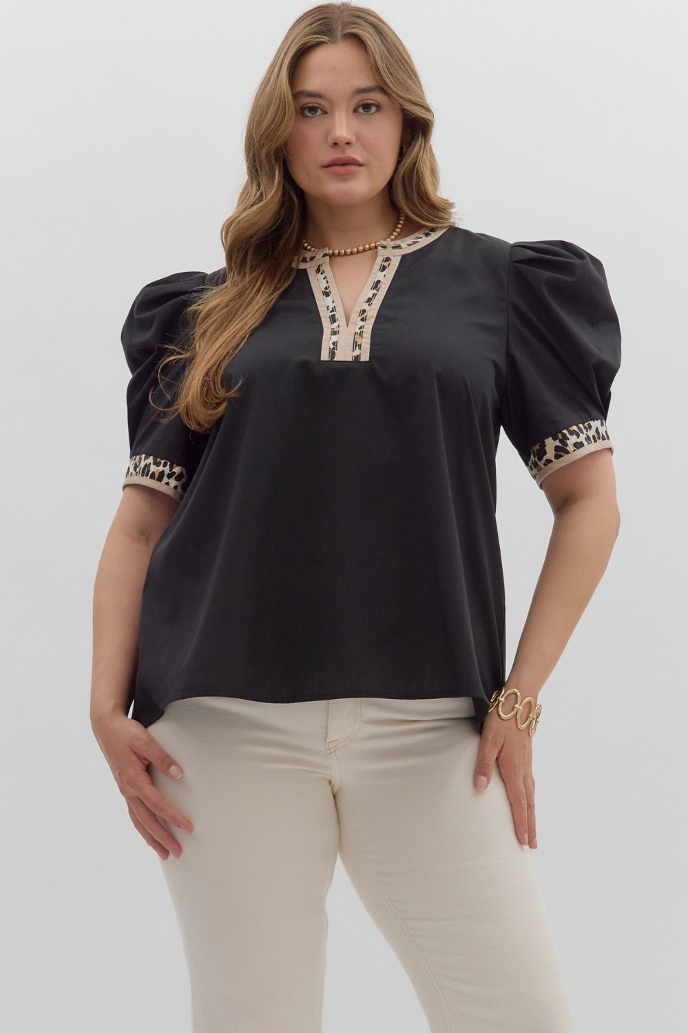 BLACK LEOPARD ACCENT NECK