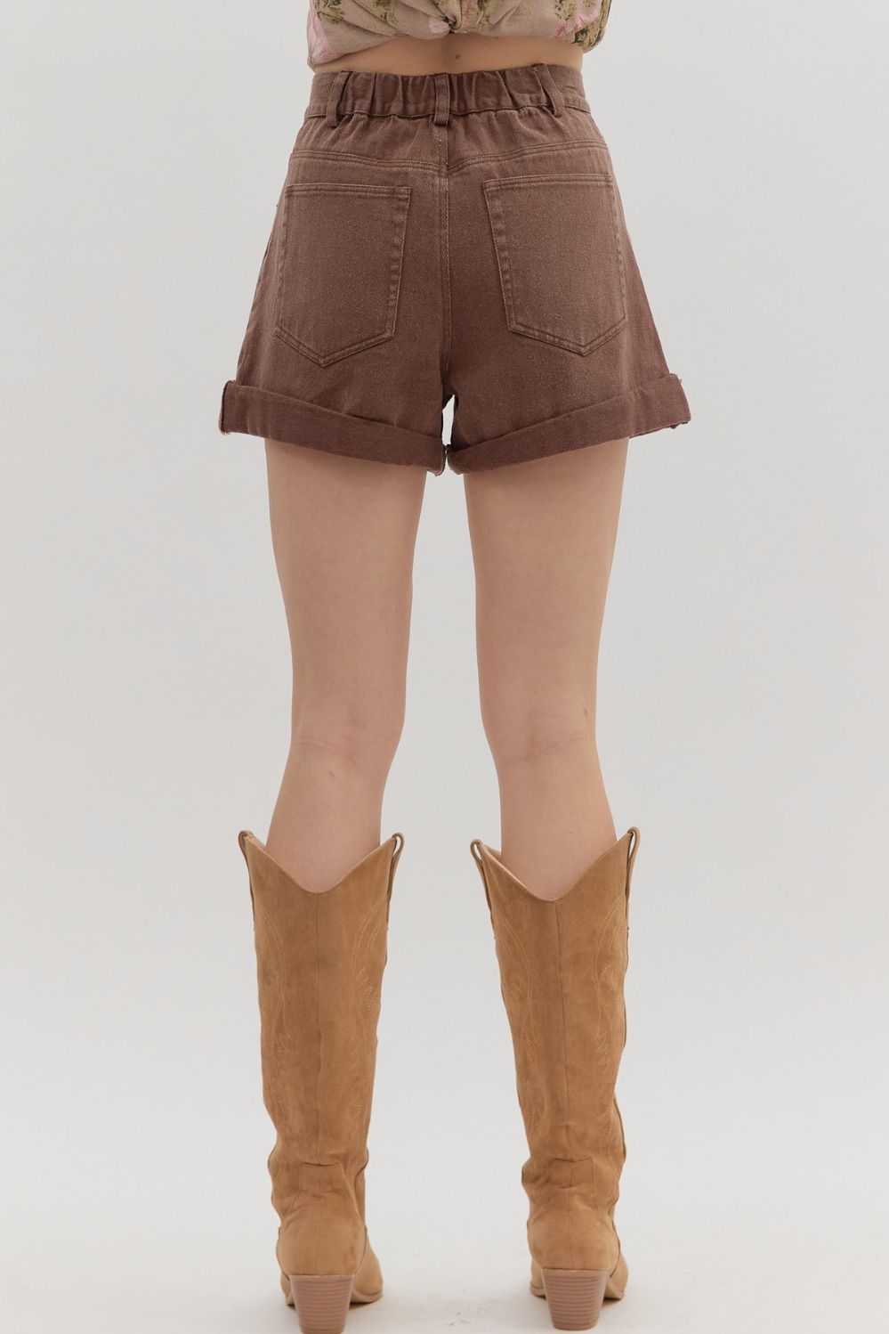 BROWN ROLL-UP HEM SHORTS