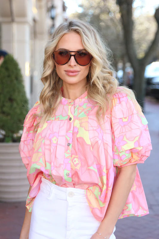BIG FLORAL PLEAT TOP
