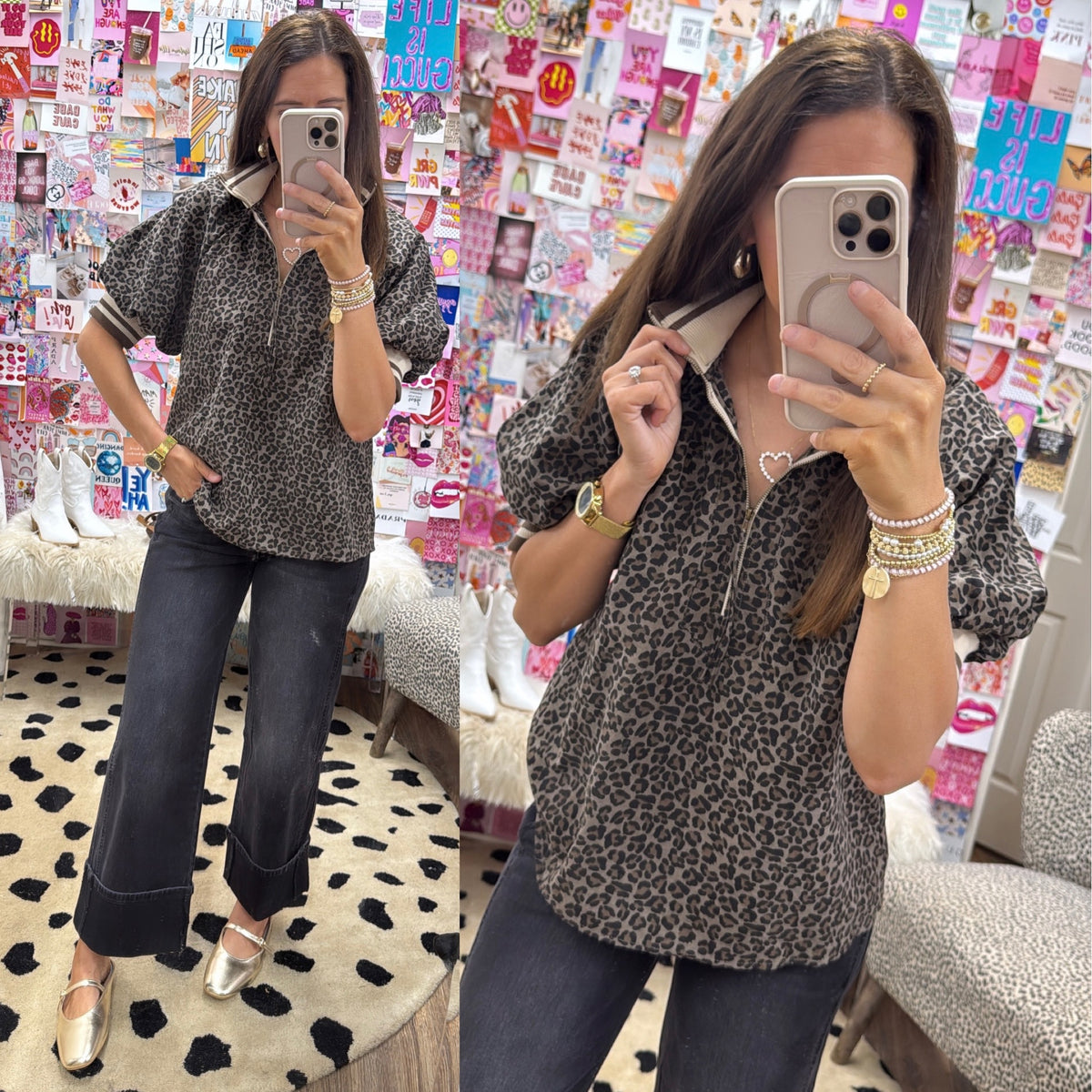 LEOPARD PUFF SLV BAND COLLAR