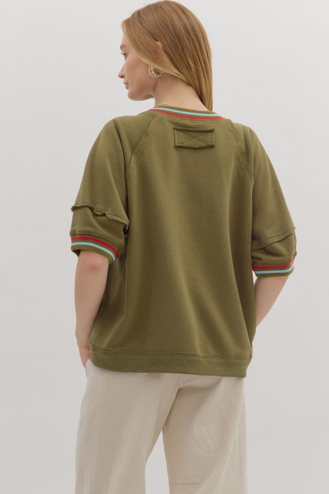 OLIVE KNIT RAGLAN TOP