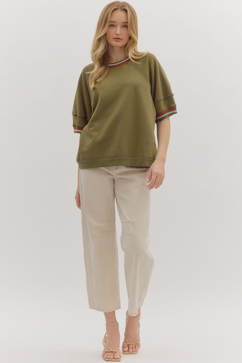 OLIVE KNIT RAGLAN TOP