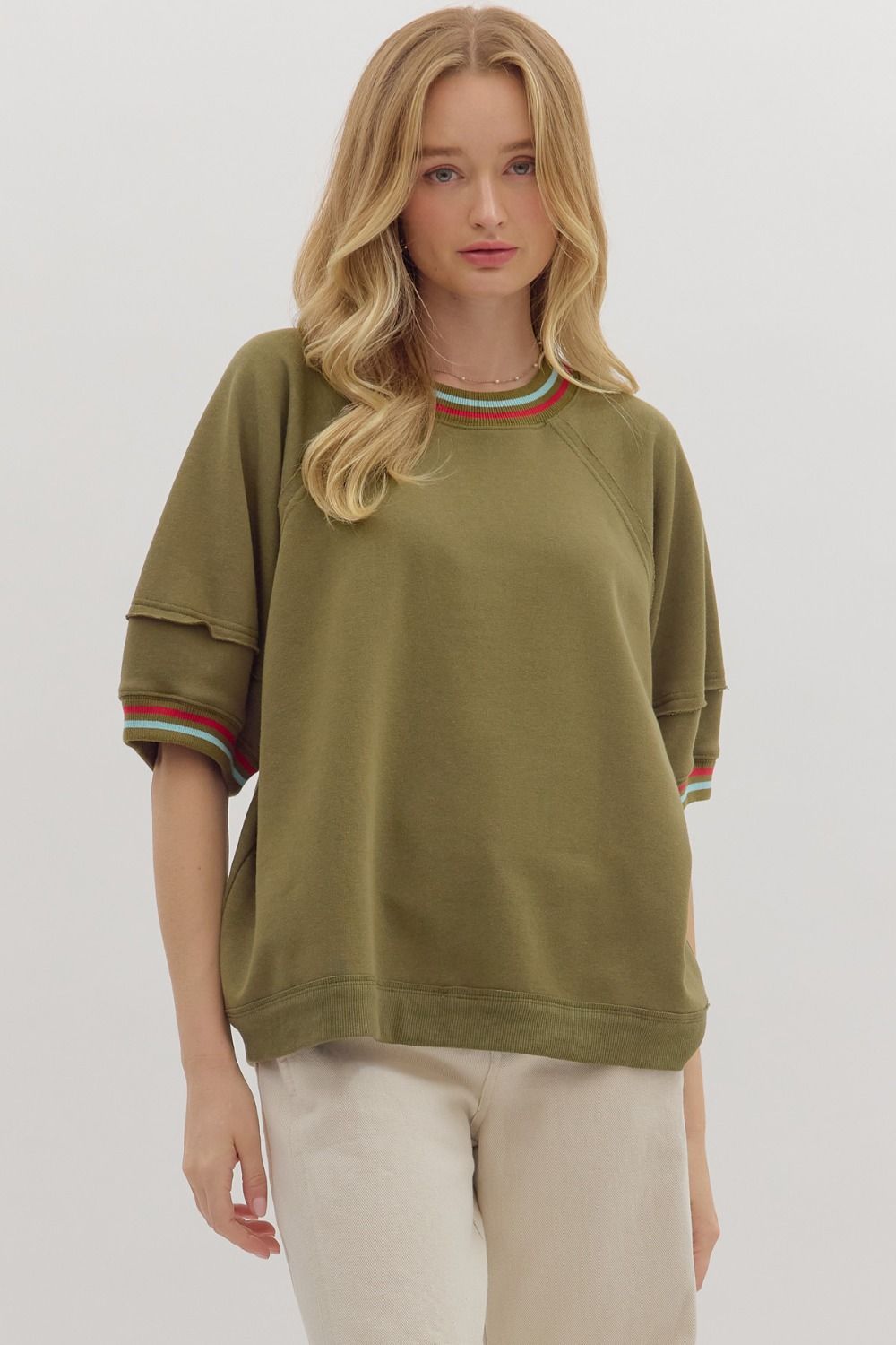 OLIVE KNIT RAGLAN TOP