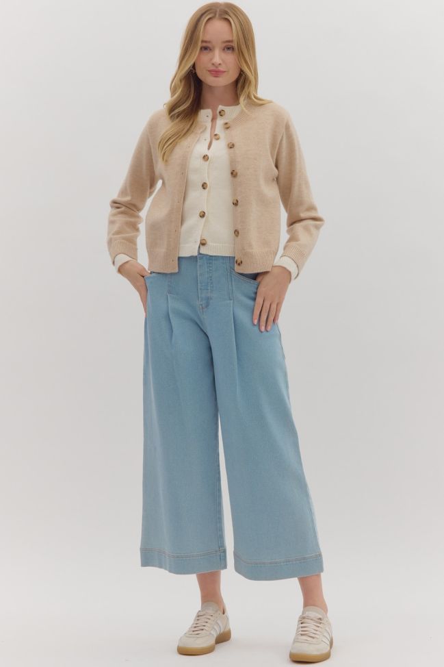OATMEAL KNIT BUTTON CARDIGAN