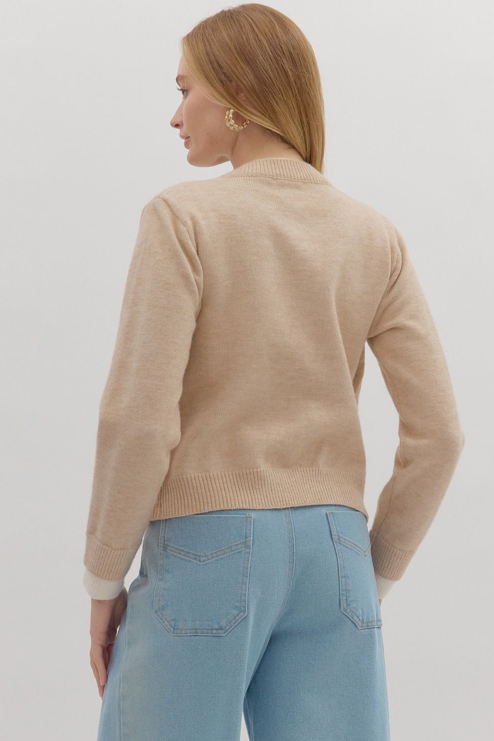 OATMEAL KNIT BUTTON CARDIGAN