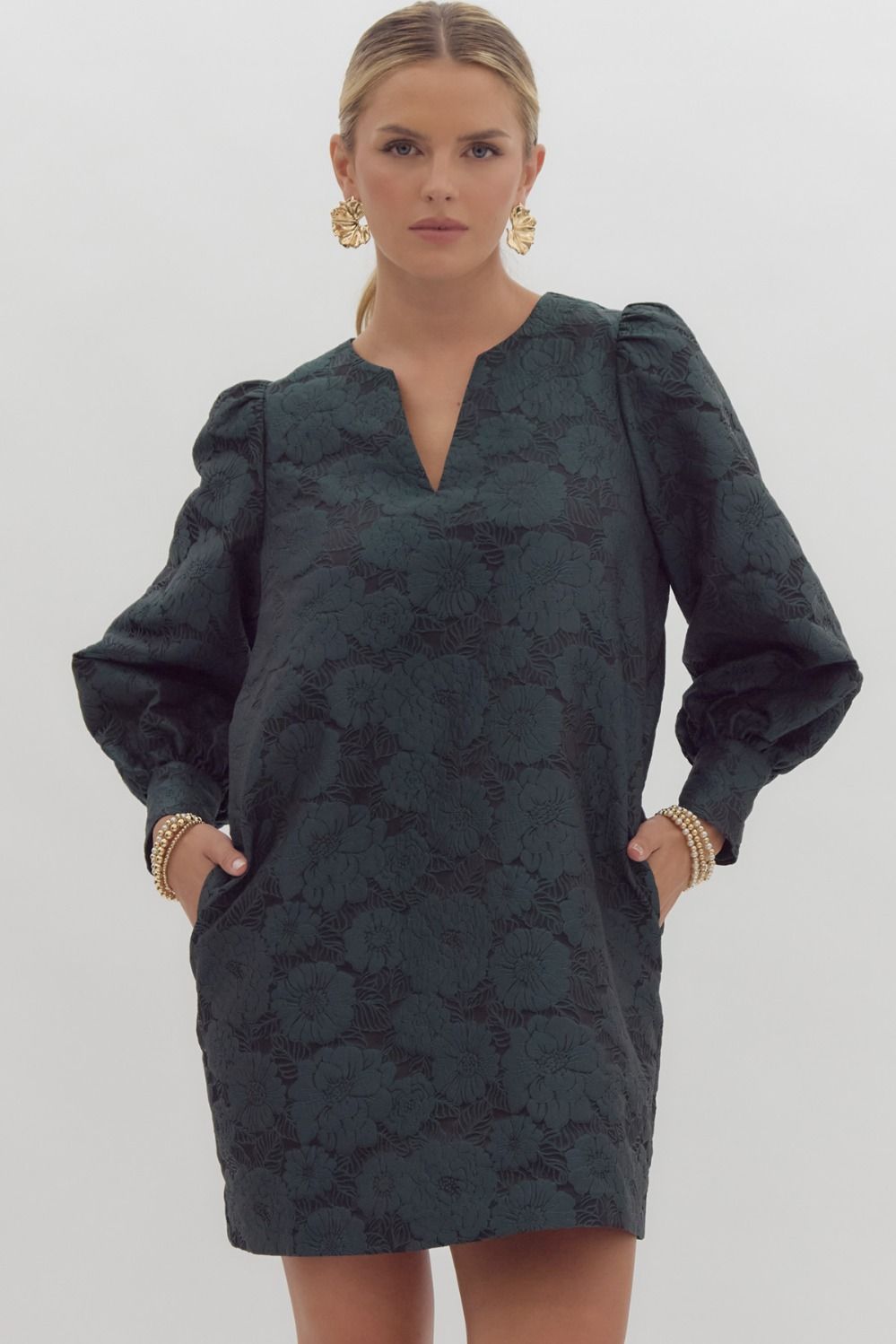 JILLIAN JACQUARD GREEN MINI DRESS