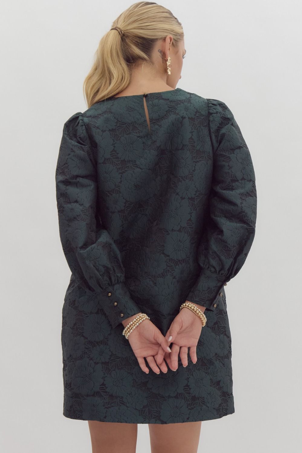 JILLIAN JACQUARD GREEN MINI DRESS