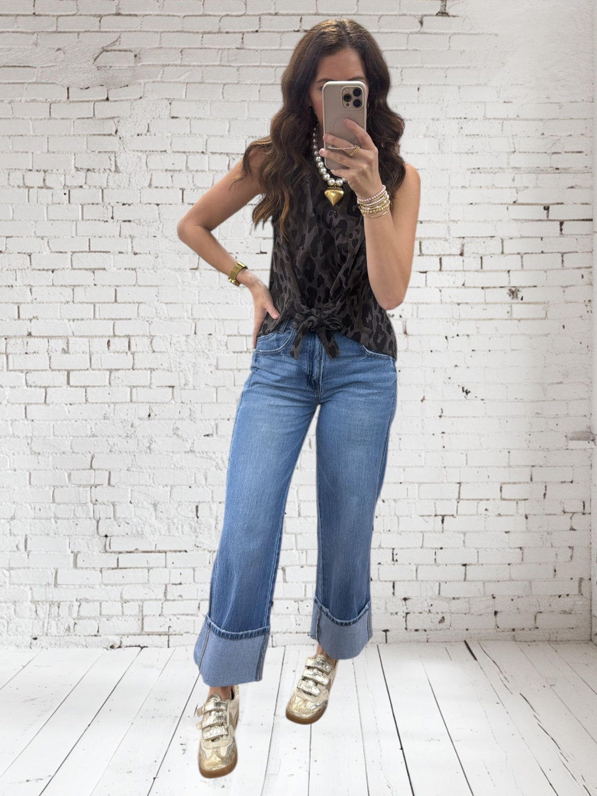 LEOPARD CINCH TIE TOP PANTS SET