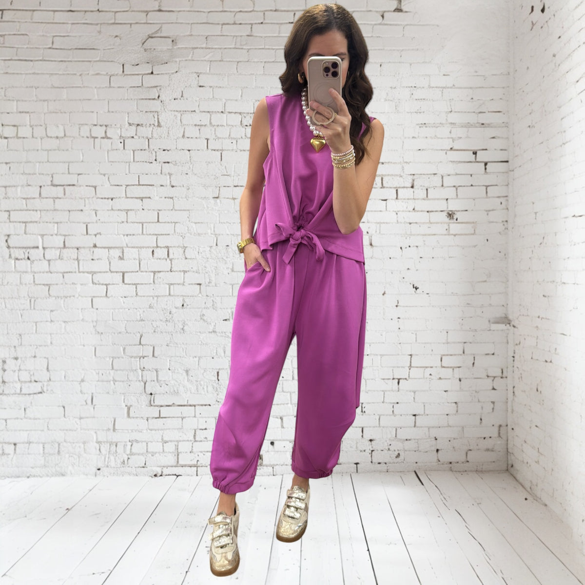 ORCHID CINCH TIE TOP PANTS SET