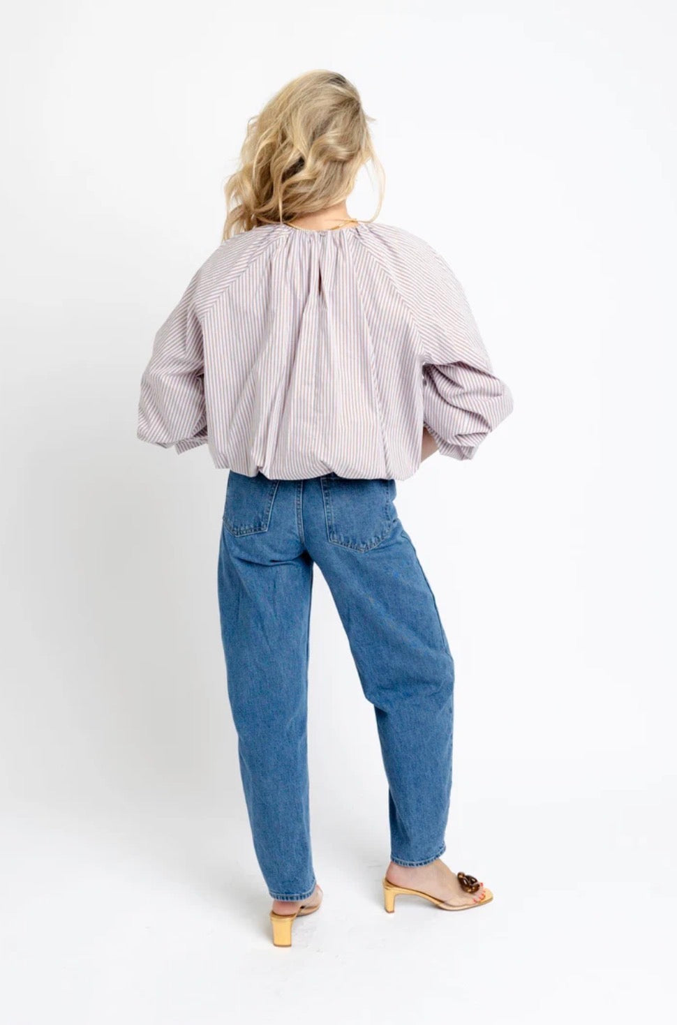STRIPE BUBBLE POPLIN TOP