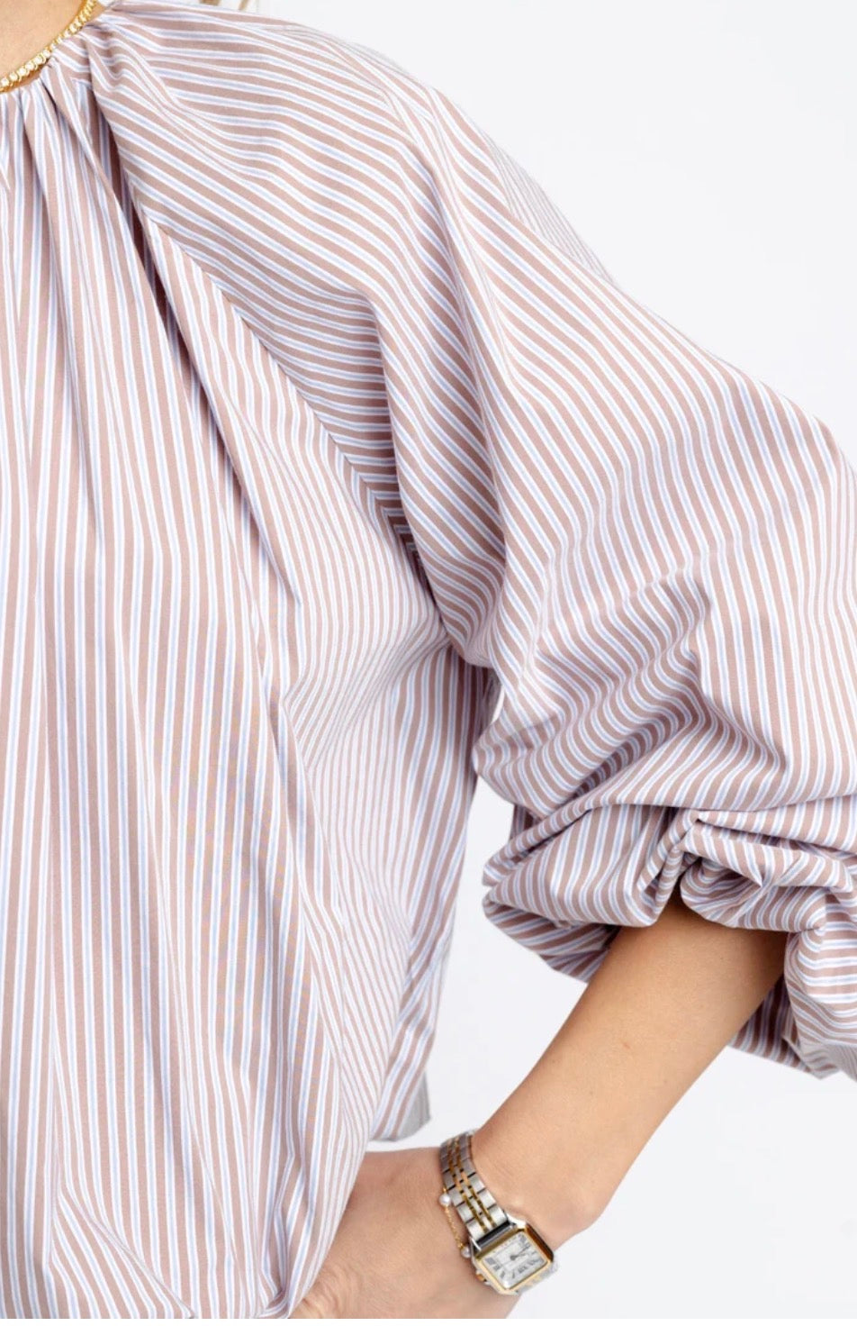 STRIPE BUBBLE POPLIN TOP