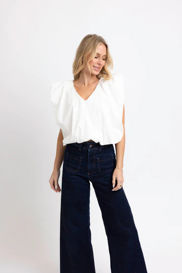 WHITE BUBBLE POPLIN TOP