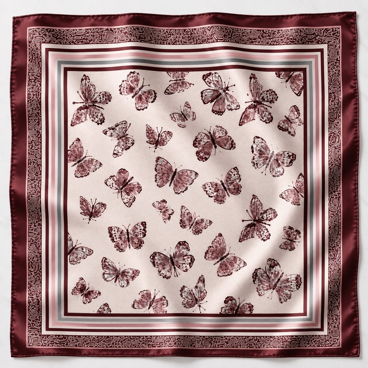 MAROON & WHITE BUTTERFLY BANDANA SCARF