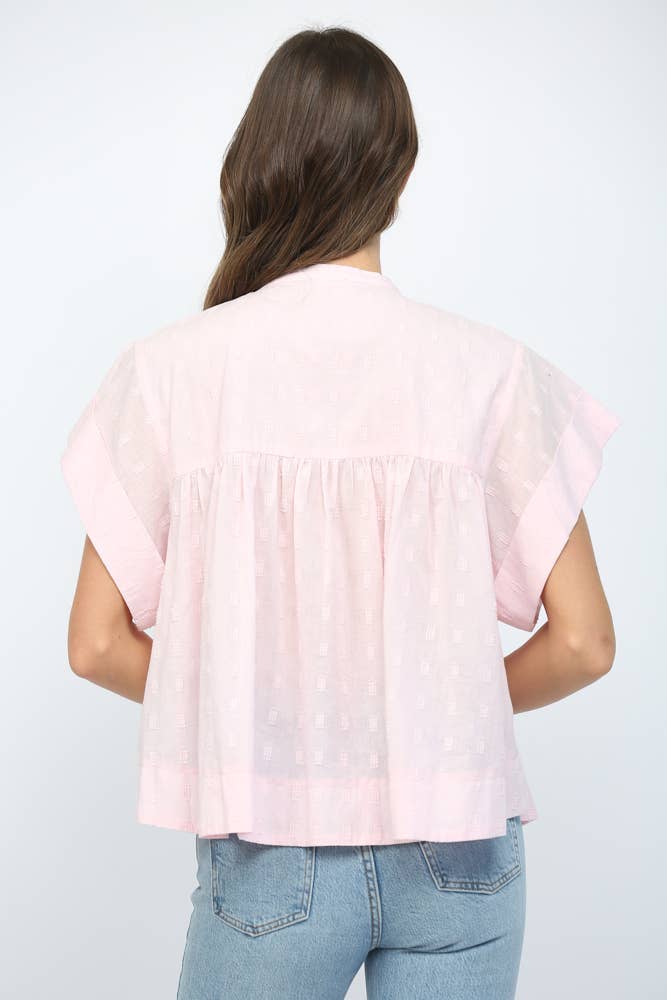 BLUSH RUFFLED BUTTON UP TOP