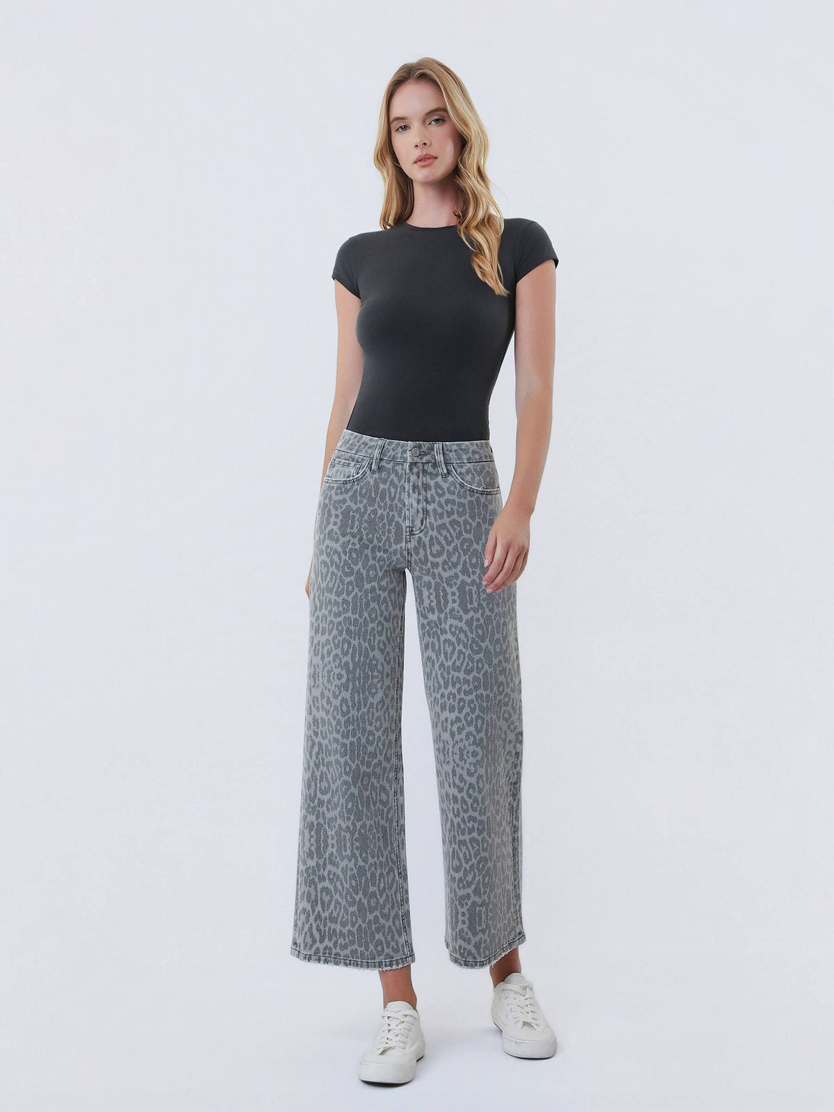 GREY LEOPARD CROP DENIM