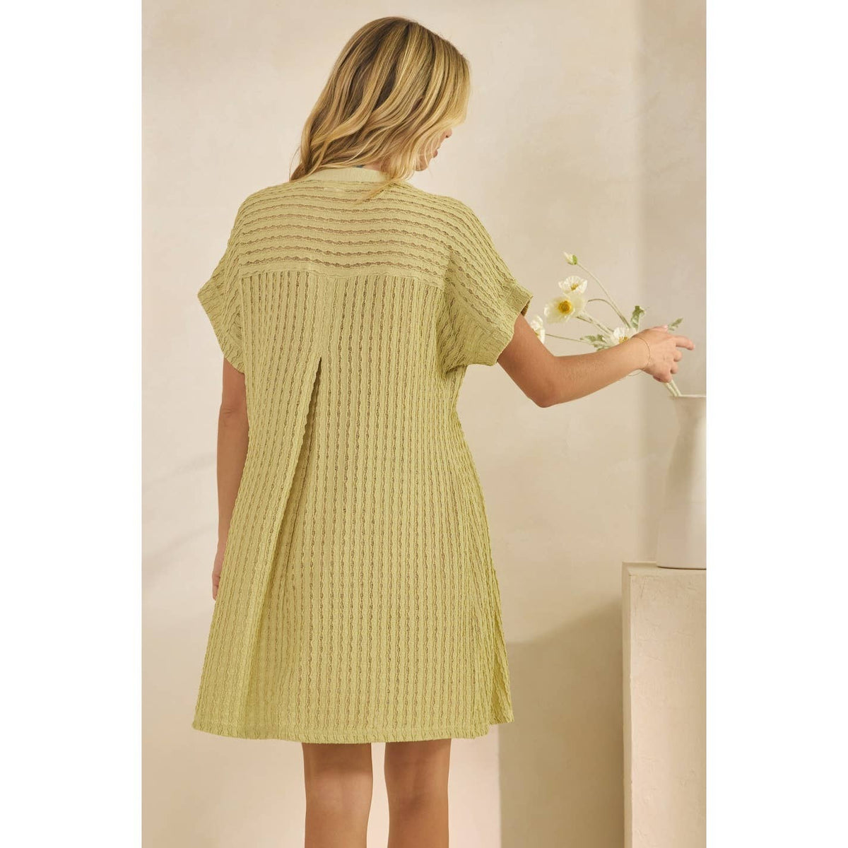 TEXTURE PLEATED POCKET DRESS