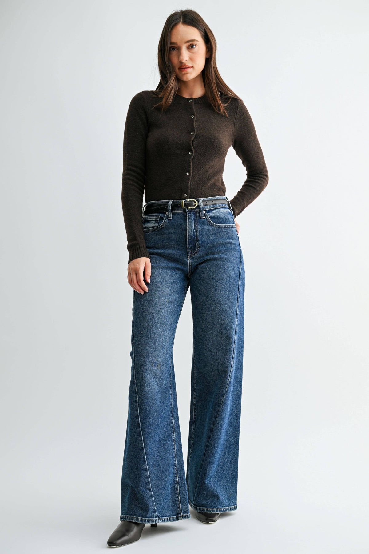 TWISTED SEAM WIDE LEG DENIM-DARK