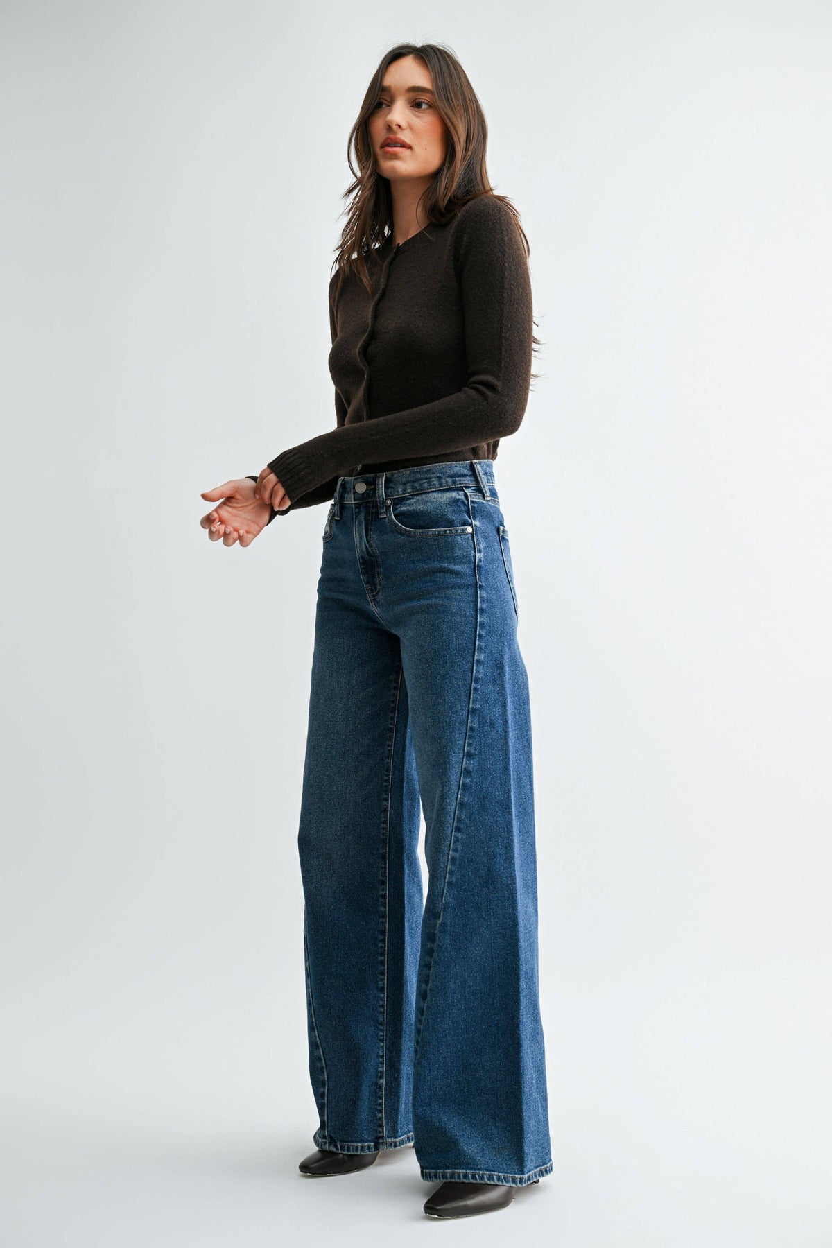 TWISTED SEAM WIDE LEG DENIM-DARK