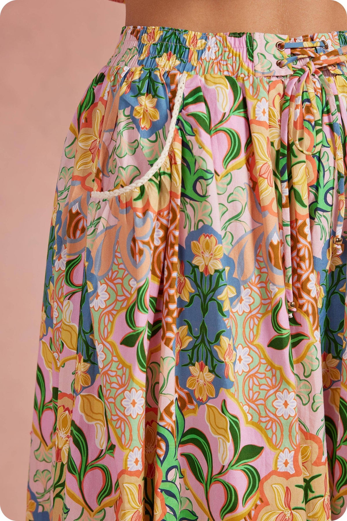 FLORAL CROCHET TRIM MID SKIRT SET