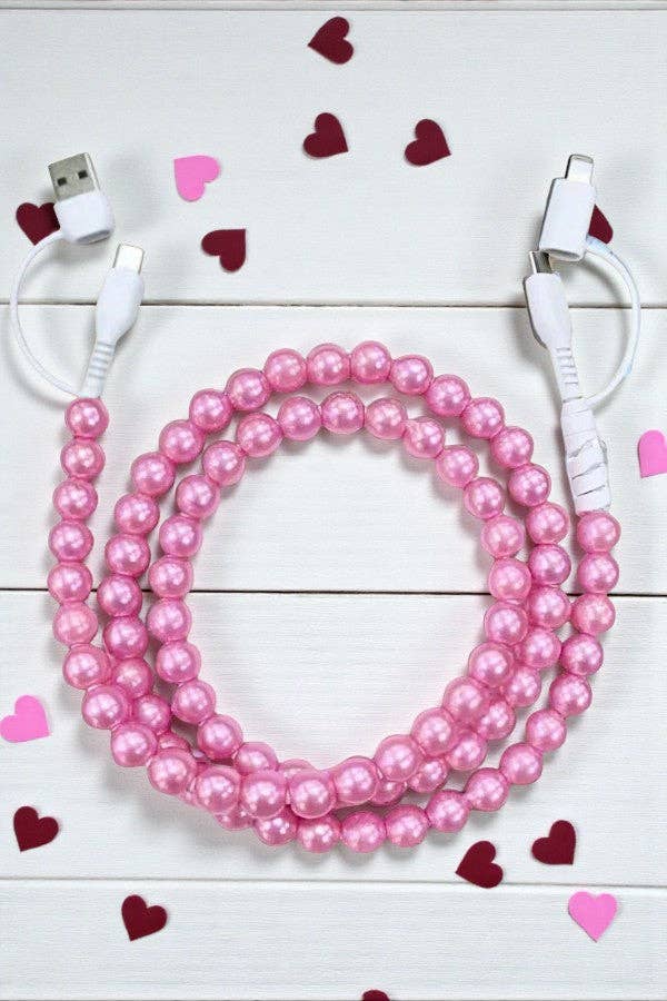 Pink Pearl Cord Phone Charger